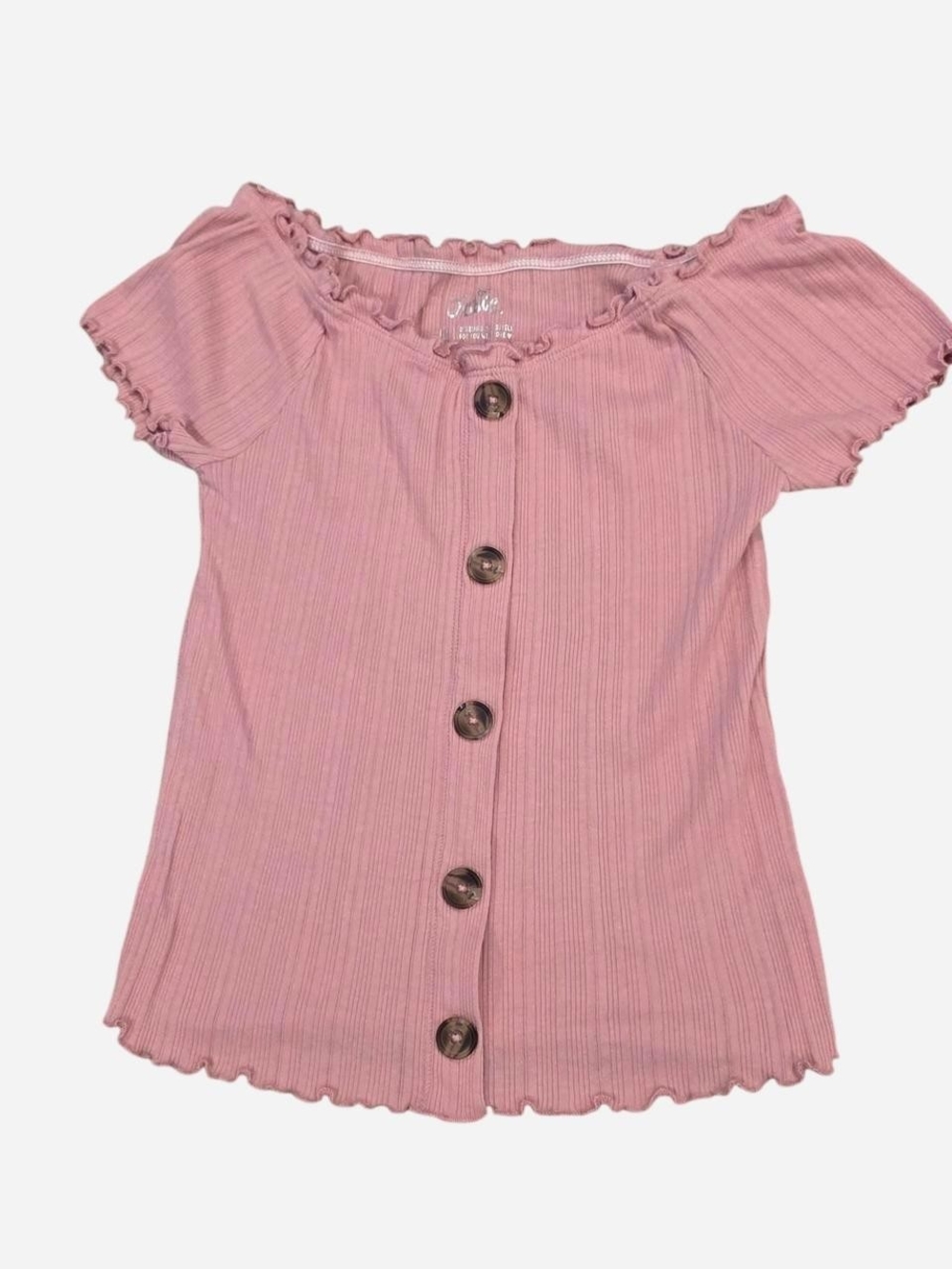 Justice Pink Ribbed Button-Front Crop Top